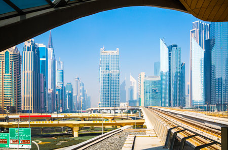 Dubai, UAE - September 2, 2022: Sheikh Zayed Road view, the main motorway of the Dubai with skyscrapersのeditorial素材