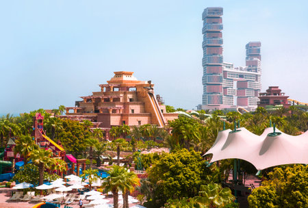 Dubai, UAE - 2 September, 2022: Atlantis apartments building with white sand beach at Palm Jumeirah.のeditorial素材