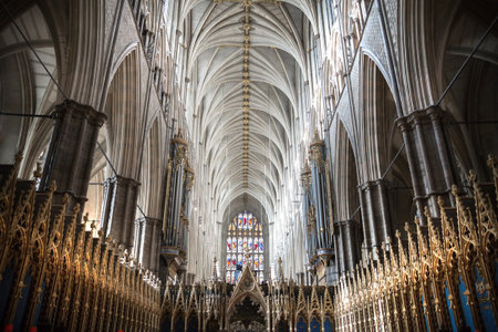 London, UK - November 27, 2022: Ceiling of central Nave in Collegiate Church of Saint Peter in Westminster Abbey.のeditorial素材