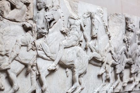 London, UK - October 20, 2022: Horseman, detail of Parthenon frieze.のeditorial素材