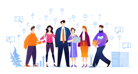 Team of young, creative, business people are working together. Business concept illustrationのイラスト素材