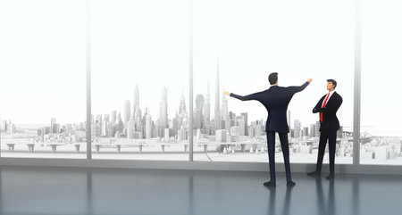 Two business people talking in office. 3D rendering illustration.の写真素材