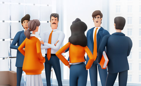 Business team having a meeting in the big modern office. Business and success concept  3D rendering illustrationの写真素材