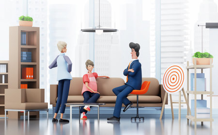 Business team having a meeting in the big modern office. Business and success concept  3D rendering...