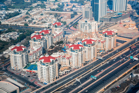 Dubai, UAE - September 2, 2022: Residential complex next to Burj Khalifa building