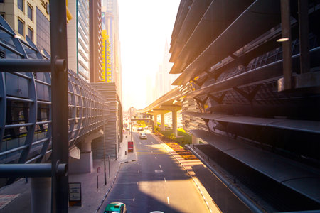 Dubai, UAE - September 2, 2022: Monorail station and train approaching the platformのeditorial素材