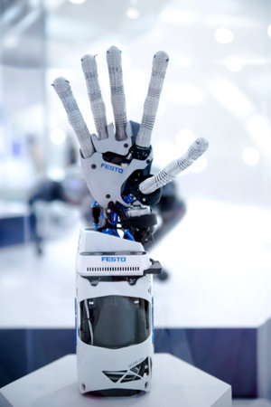 Dubai, UAE - September 2, 2022: Entrance to the Museum of  the Future, exhibition hall interior with robotic handのeditorial素材