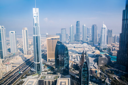 Dubai, UAE - September 2, 2022: Burj Khalifa and Dubai downtown view including fountains and shopping mallのeditorial素材