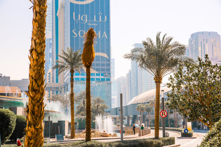Dubai, UAE - September 2, 2022: Entrance to the business centre at Sheikh Zayed road
