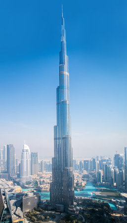 Dubai, UAE - September 2, 2022: Burj Khalifa and Dubai downtown view including fountains and shopping mallのeditorial素材