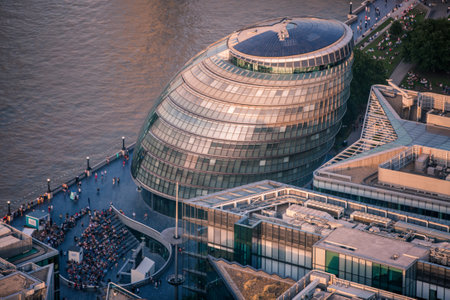 London, UK - 23 July, 2019: Mayor of London building River Thames view at sunset. London, UKのeditorial素材