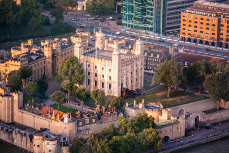 Tower of London at River Thames view at sunset. London, UKのeditorial素材