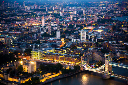 City of London banking and business area view  at night. London, UKのeditorial素材