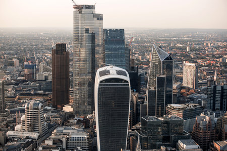City of London banking and business district at sunset. London, UK