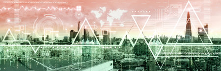 City of London view, business and financial area of capital with business intelligence key...