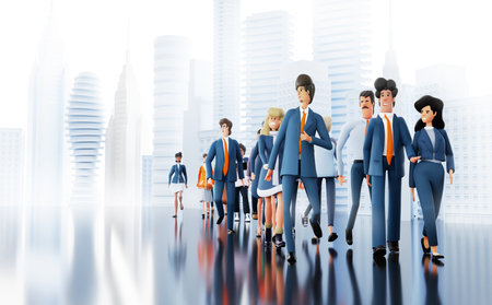 Group of successful business people walking in the City. 3D rendering illustrationの写真素材