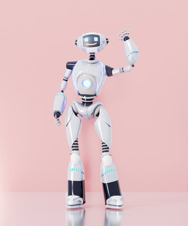 White robot posing to camera. Technology and computer science concept. 3D rendering illustrationの写真素材