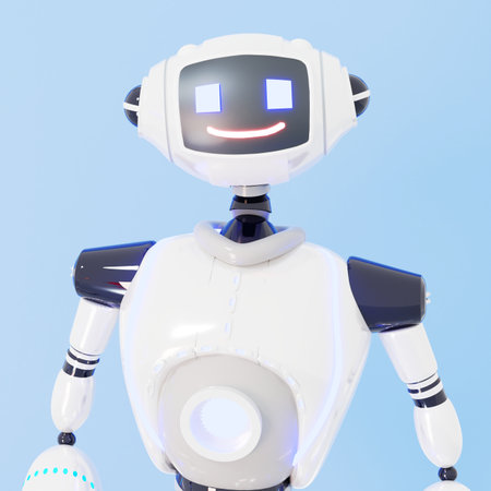 Portrait of cute robot, who if part of the team.. Head shoot. 3D rendering characterの写真素材