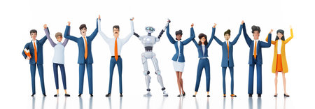 Business people and robot working together. IA in business, leading AI technologies concept. 3D rendering illustrationの写真素材