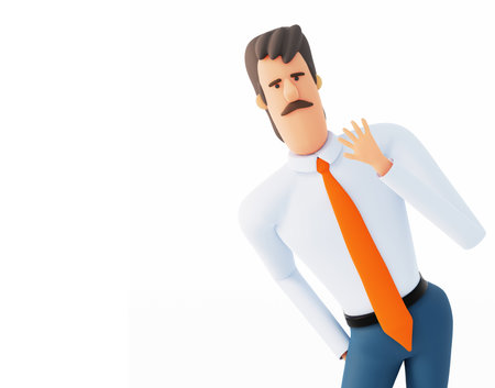 Portrait of businessman waving his hand in order to say Hi. Background with space for text. 3D rendering illustrationの写真素材