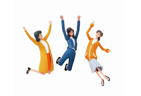 Businesspeople jumping high up as symbol of success and winning concept. 3D rendering illustrationの写真素材