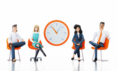 Group of business people sitting on chairs and having a meeting. 3D rendering illustrationの写真素材