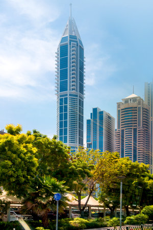 Dubai, UAE - 2 September, 2022:  Sheik Zayed Road and Dubai marina buildings at backgroundのeditorial素材