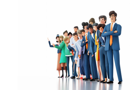Successful business people in office stay in front of camera. 3D rendering illustrationの写真素材