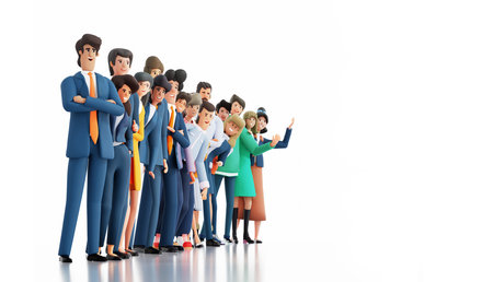 Successful business people, business team stay in line, smile and wave to camera. 3D rendering illustrationの写真素材