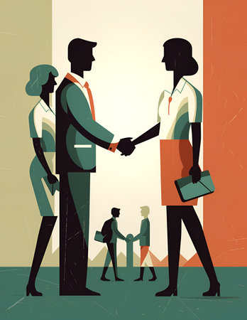 Business people shaken hands as symbol of achievements, having agreement and making a deal. AI generative illustrationの素材