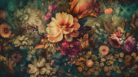 Beautiful vintage background with flowers, exotic plants, butterflies. Floral printの素材