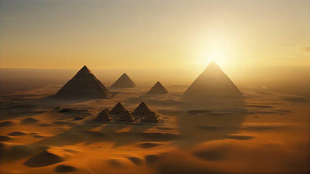 Egyptian pyramids at sunset and dramatic skyの素材