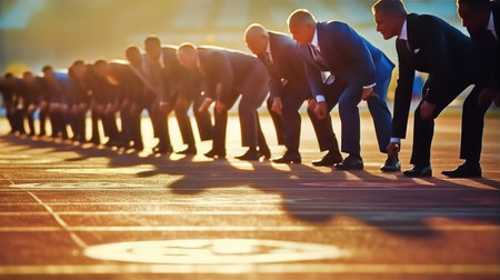 Business people stay in starting position, ready for race.の素材