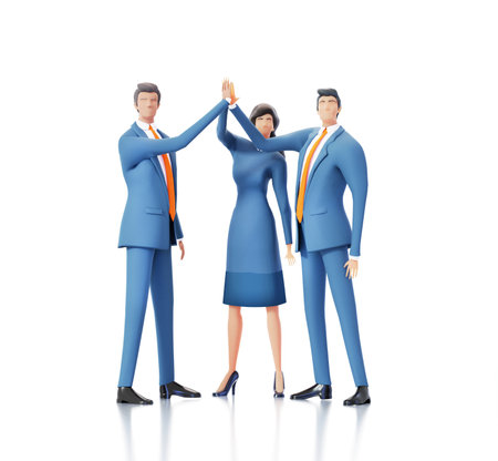 Businesspeople making hight five as symbol of success and achievement. 3D rendering illustrationの写真素材