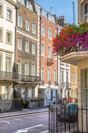 London, UK - 9 September, 2023: Street view in Mayfair with beautiful periodic buildings. Mayfair is one of the richest areas to live with fancy lifestyleのeditorial素材