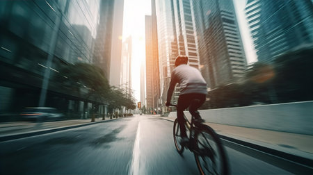 People cycling in City. Commuting, healthy life style, eco friendly transport. Multiple exposure, motion blur imageの素材