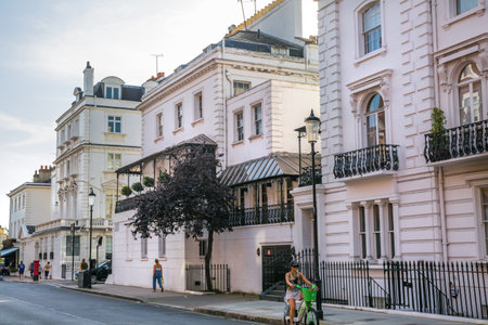 London, UK - 9 September, 2023: Beautiful entrance door of periodic building in Kensington decorated with flowers, Kensington one of the richest areas to live with fancy lifestyleのeditorial素材