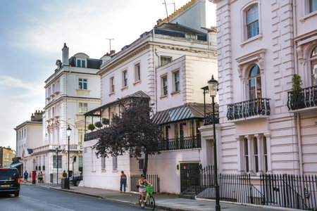 London, UK - 9 September, 2023: Beautiful periodic building in Kensington, one of the richest areas to live with fancy lifestyleのeditorial素材