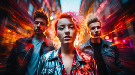 Portrait of attractive. young punk girl, emo, e-girl with friends. Modern subculture, artistic creative peopleの素材