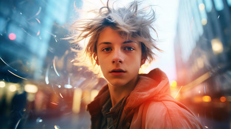 Portrait of attractive young student, punk boy. Modern subculture, artistic creative peopleの素材