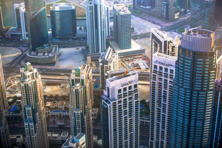 Dubai, UAE - September 2, 2022: Dubai downtown view with motorway and skyscrapersのeditorial素材