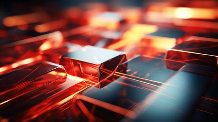 Neon glowing cubes, beautiful abstract background. A futuristic technology, data, AI and analytics concept imageの素材