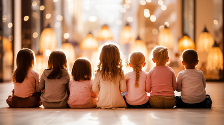 Little children sitting at floor and listening story taler. Pre-school, education, leisure conceptの素材