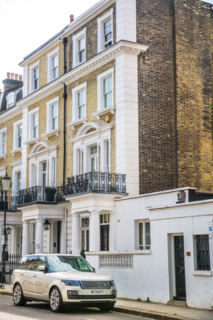 London, UK - 9 September, 2023: Beautiful periodic building of Chelsea, one of the richest areas to live with fancy lifestyle. London street photographyのeditorial素材