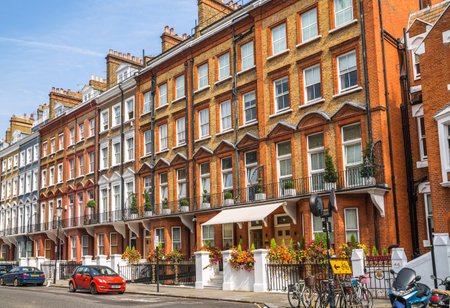 London, UK - 9 September, 2023: Beautiful periodic building of Chelsea, one of the richest areas to live with fancy lifestyle. London street photographyのeditorial素材