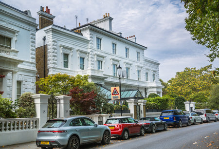 London, UK - 9 September, 2023: Beautiful periodic building of Chelsea, one of the richest areas to...