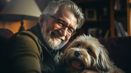 Portrait of a handsome man with his dogの素材