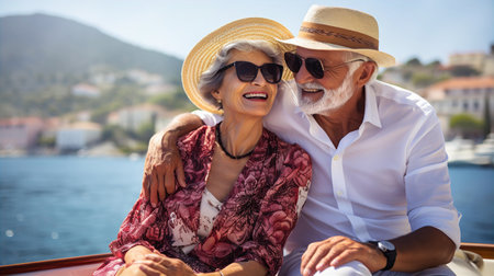 Elderly couple on seaside holidays. Pensioners, healthy living, holidays conceptの素材
