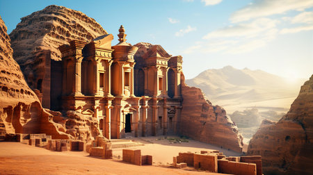Ancient temple in Jordan desert at sunset look-loke nabatean Petraの素材