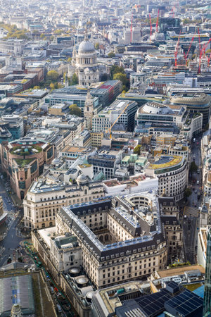 City of London view after rain panoramic view. View include skyscrapers of financial district and West part of Londonの写真素材
